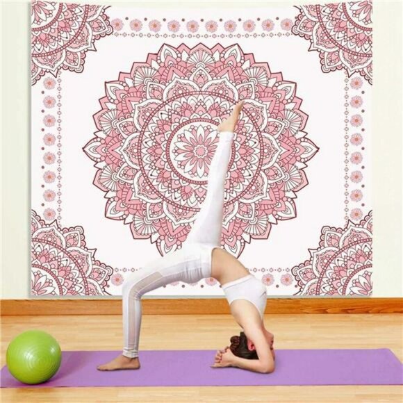 Boho Pink Mandala Wall Tapestry Floral Dorm Room Decor for Teen Girls Bedroom - Picture 2 of 8